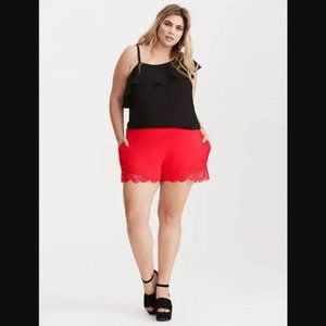 NWOT: Torrid Red Hibiscus Lace Trim Shorts Women's Plus Size 16